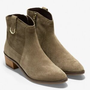 Cole Haan Suede Leather Maci Booties, Ankle Boots in Olive Green, Size 8